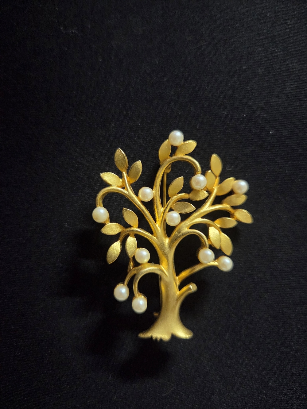 Gold Tone Tree of Life Brooch with Pearls